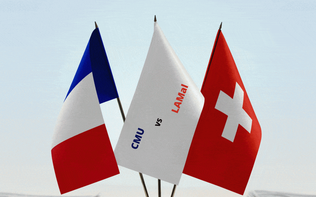 Drapeau Suisse et Français pour choisir CMU ou LAMal